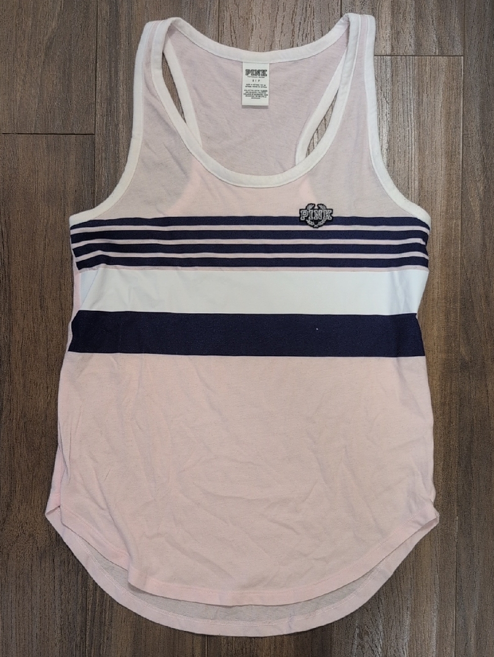 PINK Victoria's Secret Light Pink and Navy Striped Racerback Tank